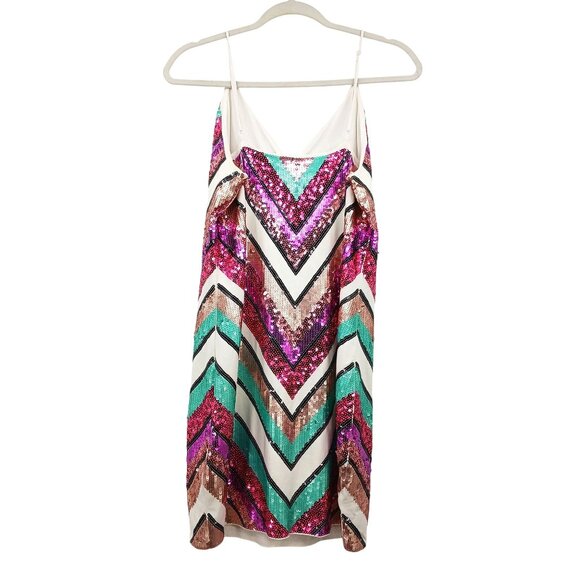 Express Chevron Sequin Mini Dress Multicolor Size Large - Picture 4 of 14